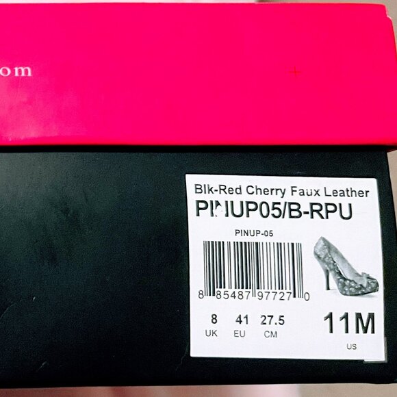 Pleasers PINUP-05 – Black Red Cherry Faux Leather Pleasers Size 11 - Picture 4 of 7